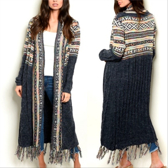 Navy Blue Knit Cardigan Soft Comfy Cozy Fall Trend - Picture 3 of 4